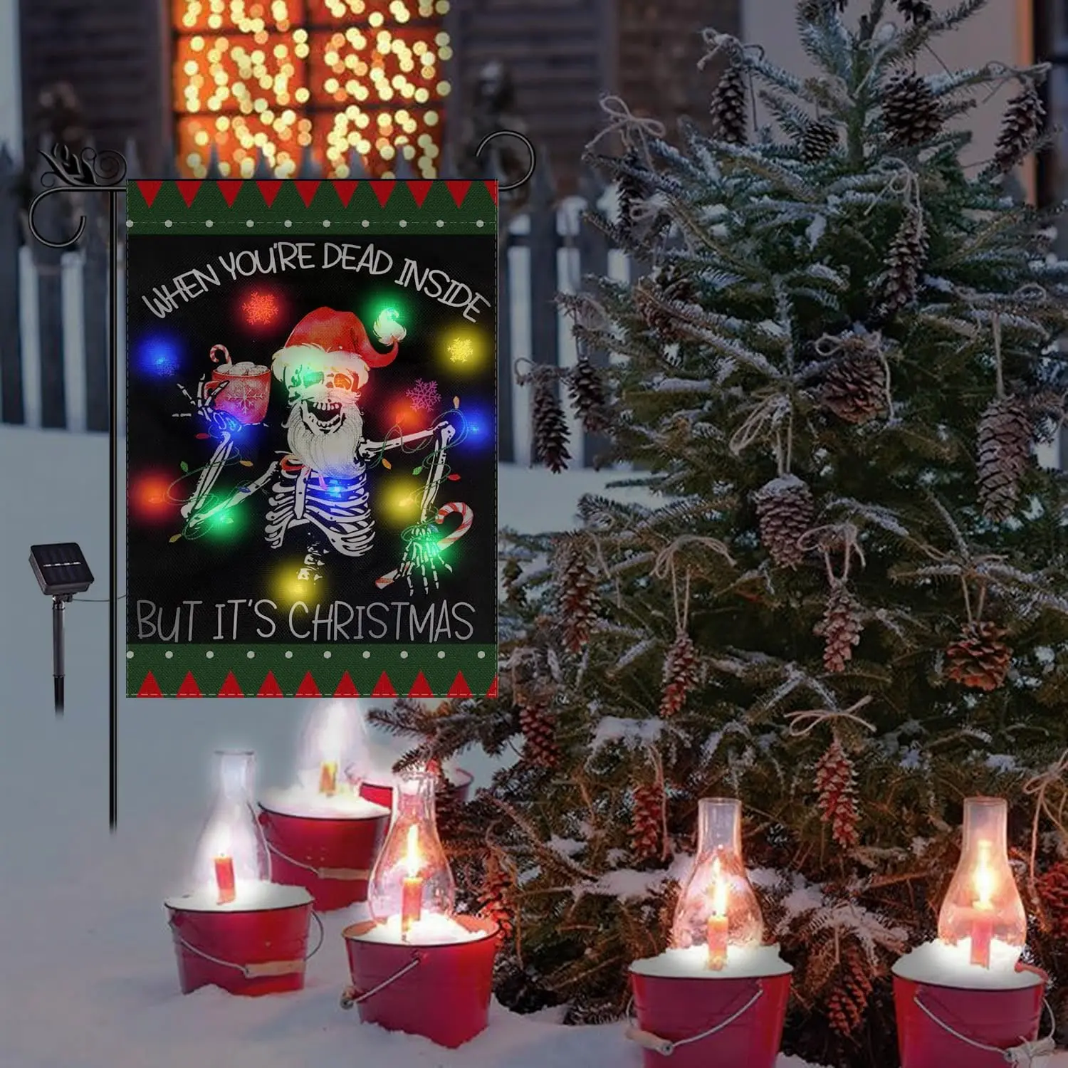 Christmas Garden Flag Lighted When Your\'re Dead Inside Flags for Outside Solar Led Outdoor Decorations Xmas Winter Holiday B