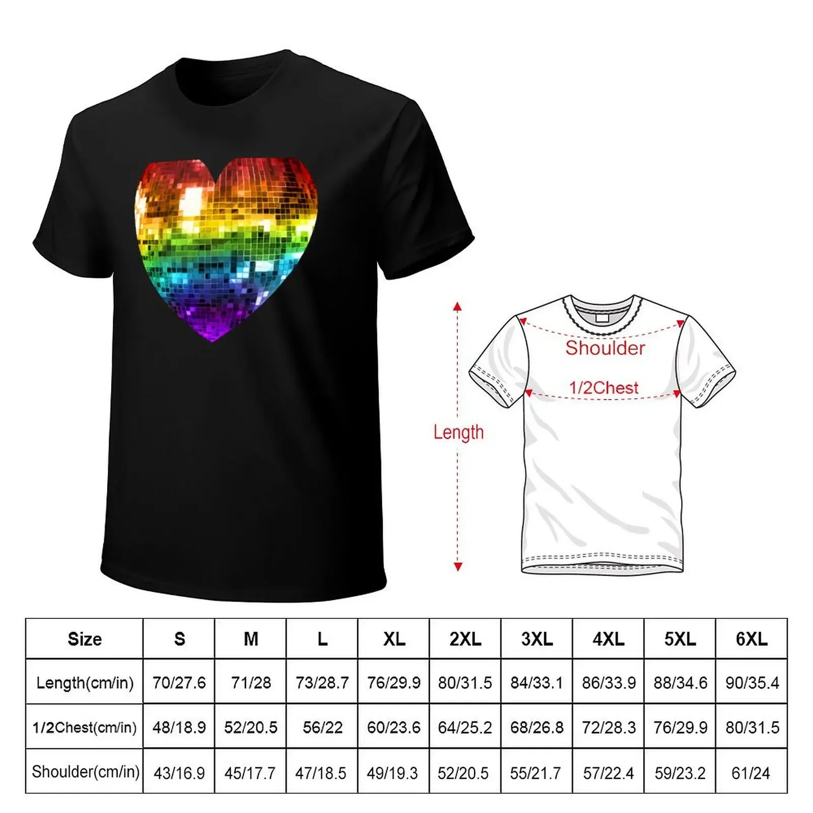 Rainbow Disco Ball Heart T-Shirt oversized graphic tee quick-drying tops basketball graphic tees t shirts for men pack