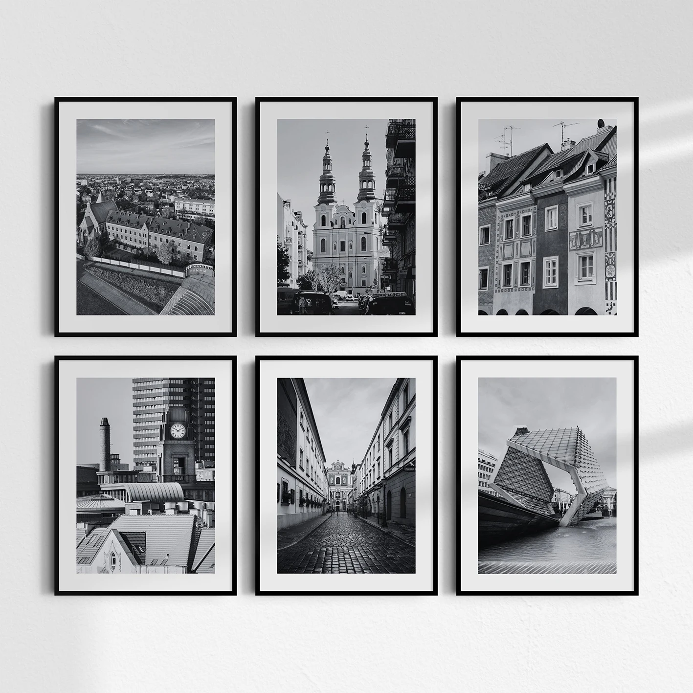 A set containing 6 black and white prints by Poznan Poznan wall art posters home décor suitable for bedrooms and living rooms