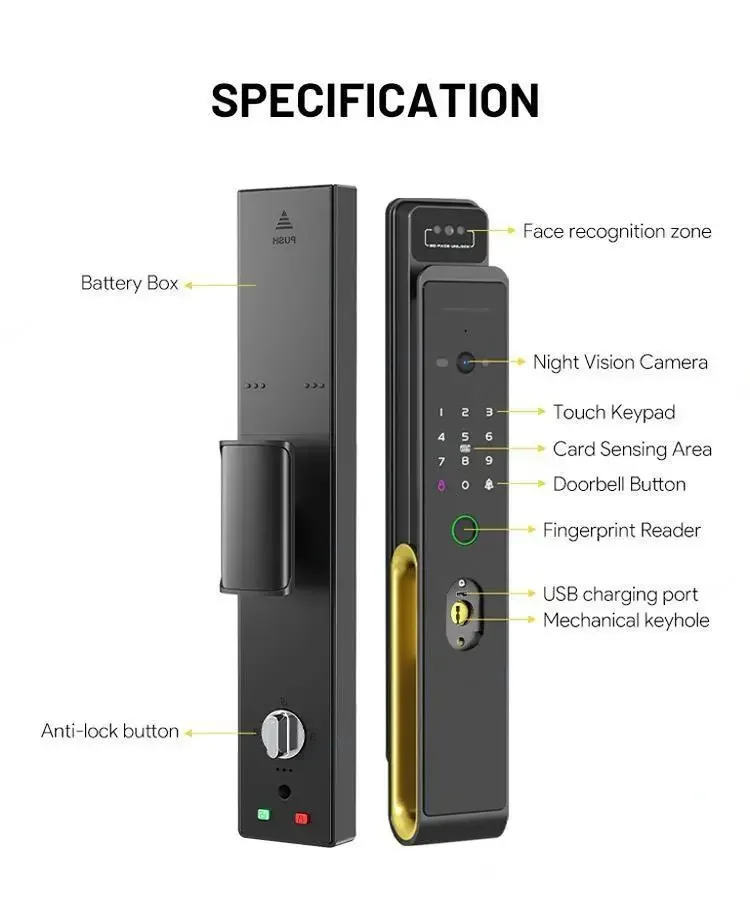 3D Face Recognition Ttlock WiFi Smart Fingerprint Lock with Camera Voice Intercom Digital Door Lock Automatic Electronic Locks