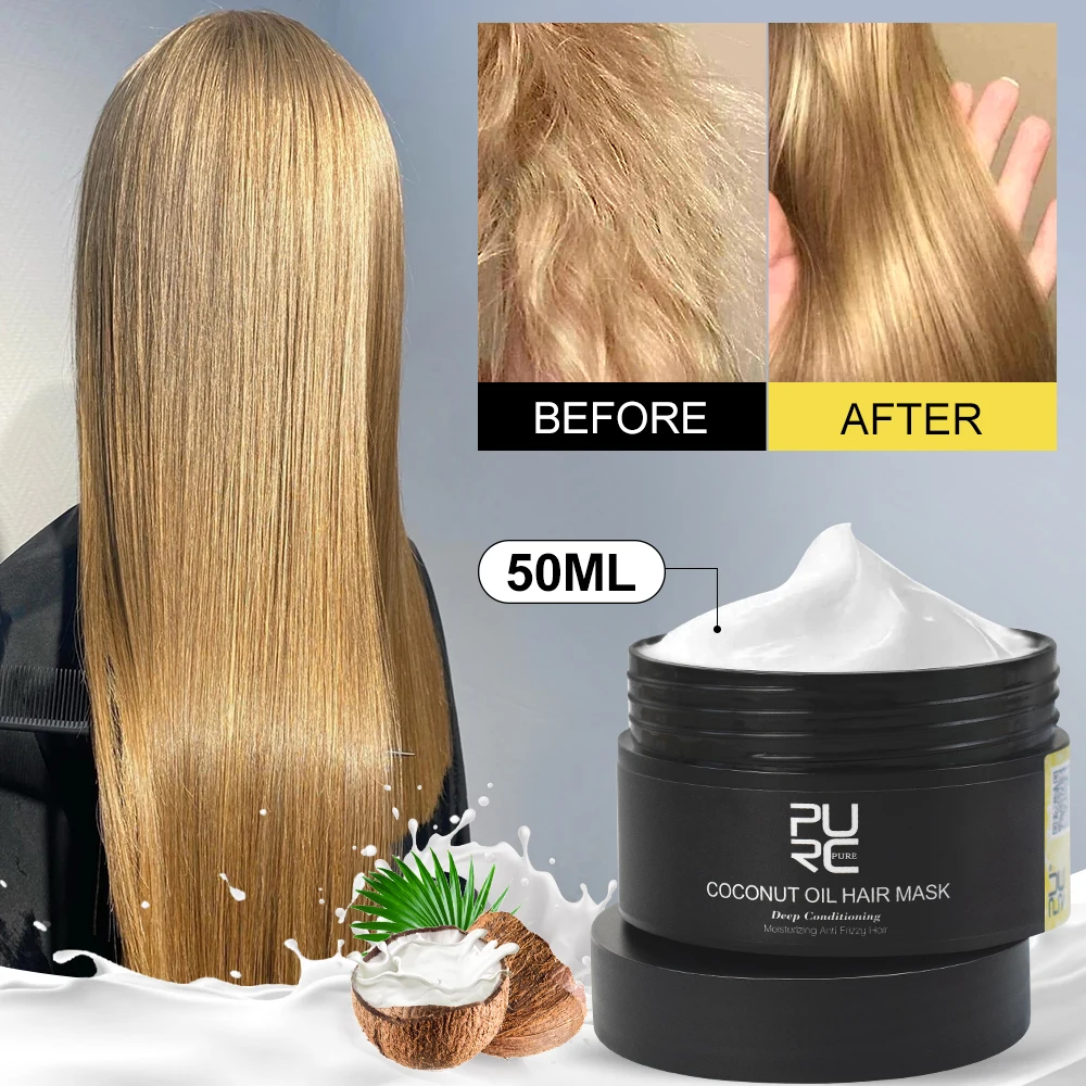 

PURC Coconut Oil Hair Mask Smoothing Straightening Repair Damaged Frizz Keratin Hair Treatment Nourish Hair Care Masks