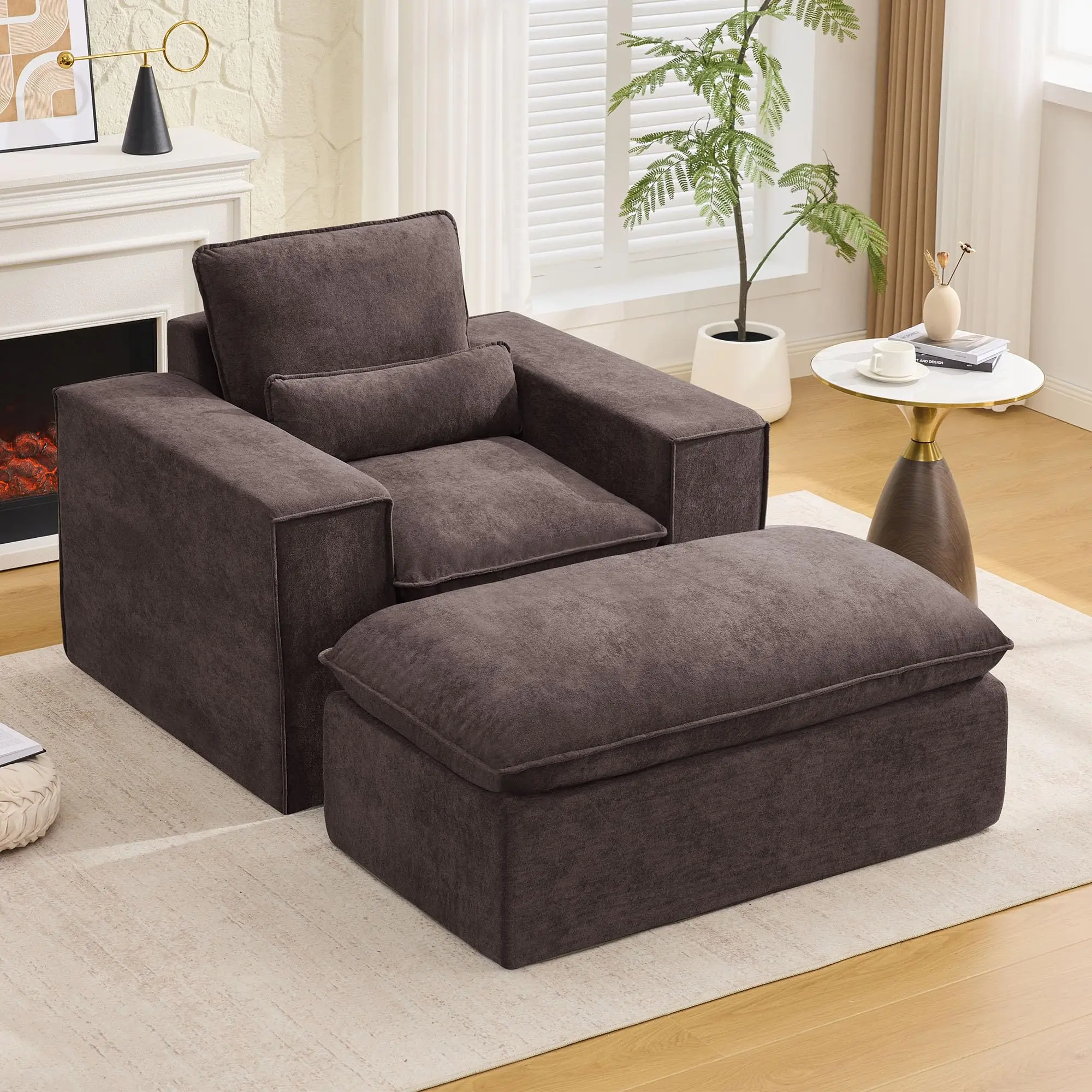 Boneless Chaise Lounge Chair Indoor with Ottoman, 43.7'' W Modern Deep Seat Boneless Chair, Upholstered Comfy Cloud