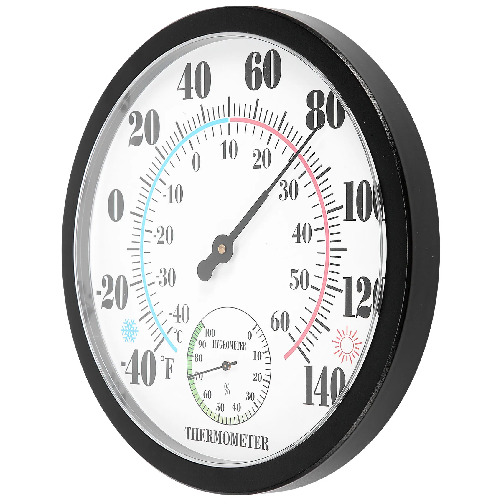 Indoor Outdoor Thermometer Garden Wall Patio Weather Thermometer Hygrometer, Large Number 10 in Diameter (Black)