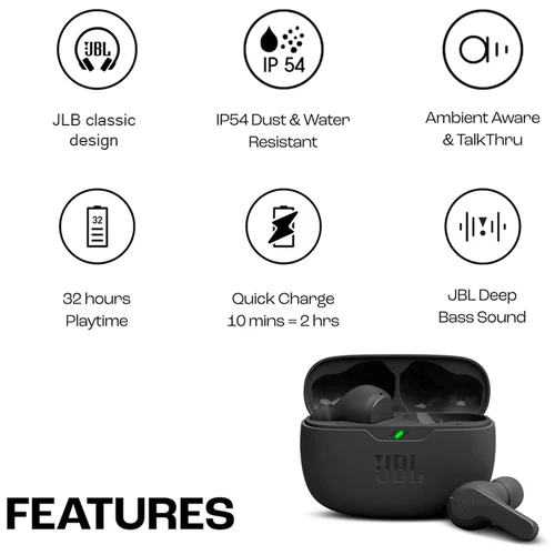 Imagen 2 del producto Auriculares Bluetooth JBL WAVE BEAM compatibles con aplicación True Wireless TWS auriculares con cancelación activa de ruido auriculares JBL Vibe Beam