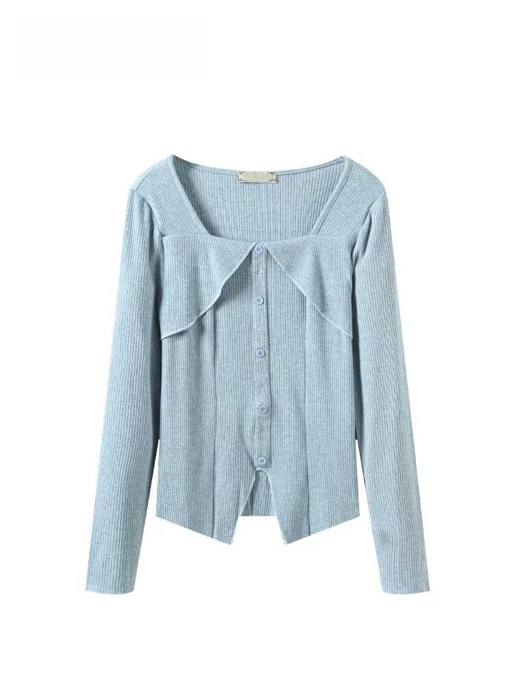 

Повседневный вязаный свитер с длинным рукавом и квадратным воротником большого размера для женщин, новинка ранней осени, топ для полных женщин, омолаживающий эффект