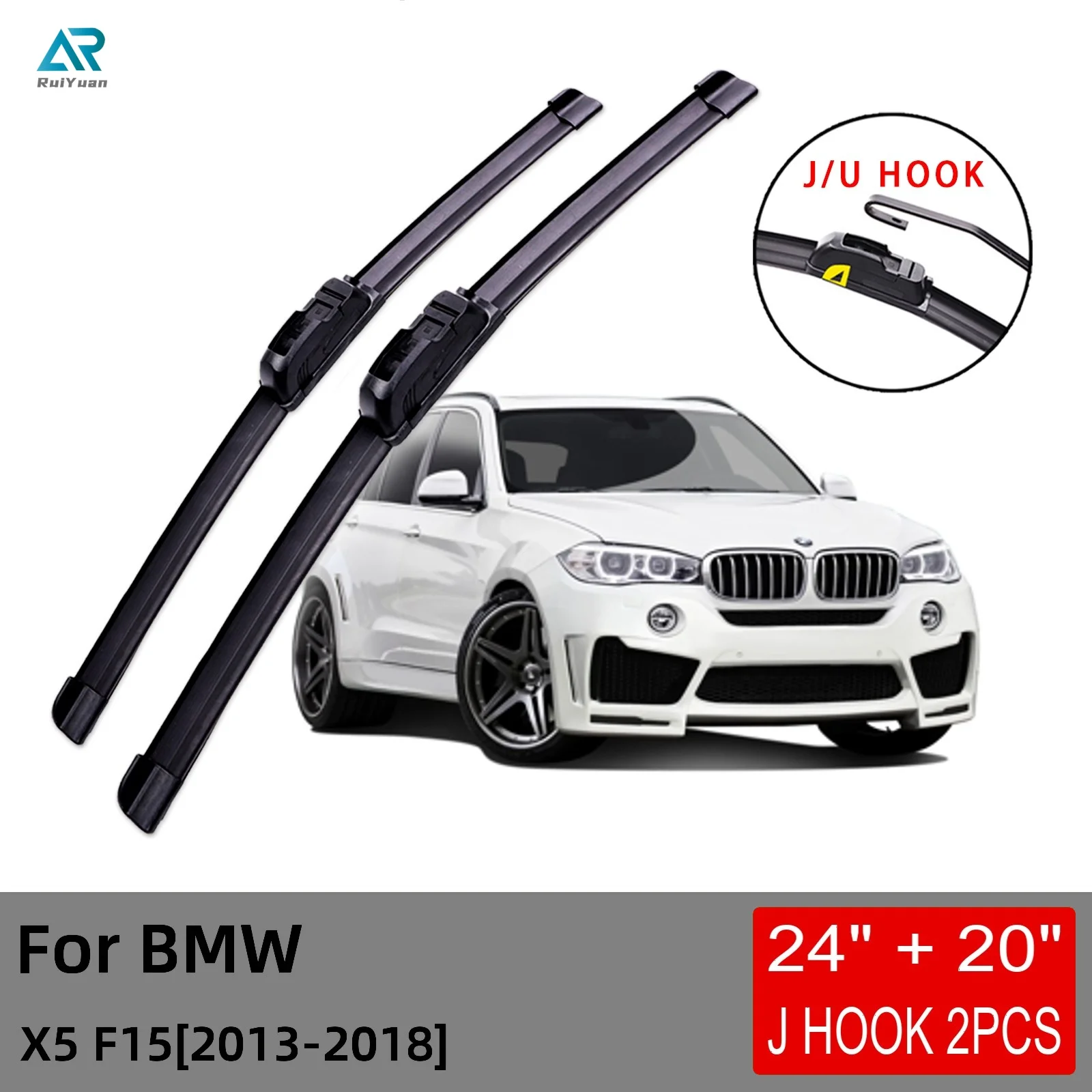 

For BMW X5 F15 2013 2014 2015 2016 2017 2018 Front Wiper Blades Brushes Cutter Accessories U J Hook