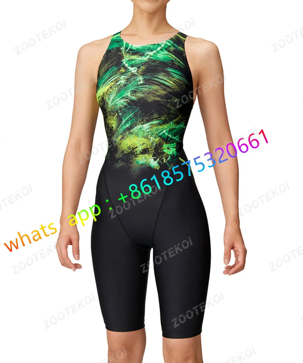 Women's One Piece Long Sleeve Swimsuit, Quick Dry Wetsuit, Competition Knee Length Sports Swimwear, Comfort Beach Bathing Suit