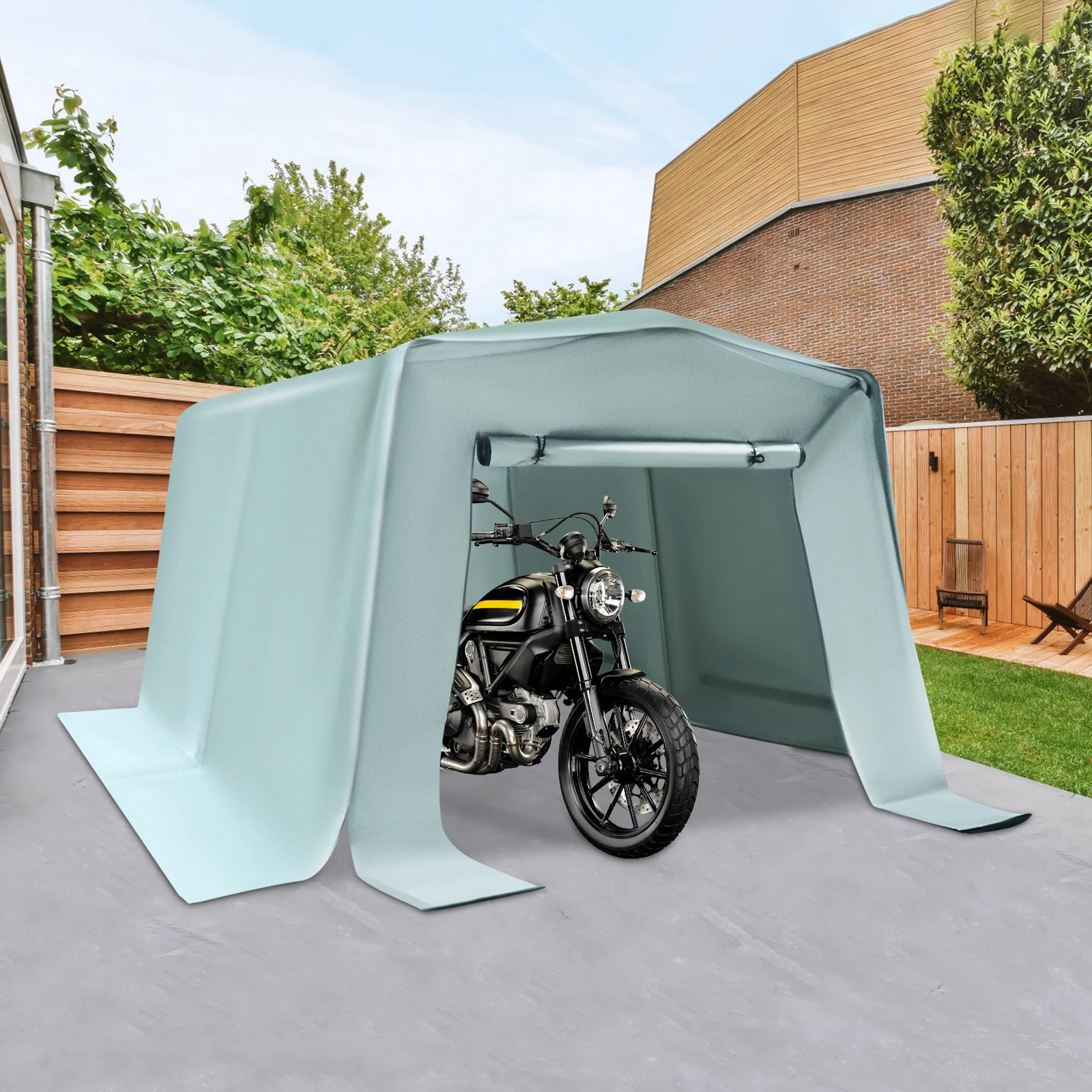 

6*10*6ft Outdoor Grey Sunshade Carport, Free Standing Motorcycle Rainproof Canopy Garden Balcony Storage Room Dustproof Shed