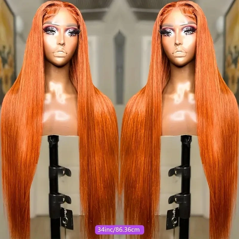 250% 28 30 بوصة الزنجبيل البرتقالي شعر طبيعي مفرود باروكة 13x6 HD الدانتيل أمامي ملون الجبهة خصلات الشعر المستعار الإنسان preplucked للنساء