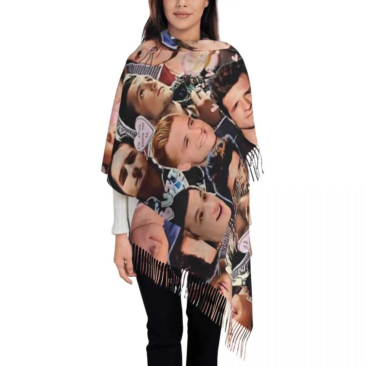 Retro Josh Hutcherson Collage Shawls Wraps for Womens Winter Large Soft Scarf Pashmina Tassel Scarves