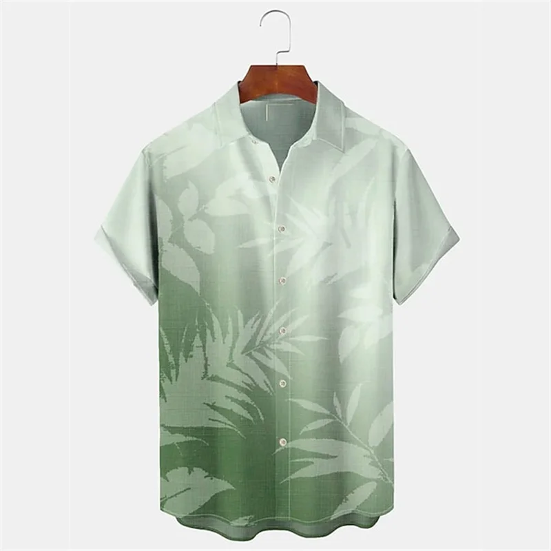 Hawaiian Tropical Plant Print Shirts Men\'s Vacation Beach Top Summer Loose Breathable Clothing Street Outdoor Short Sleeve