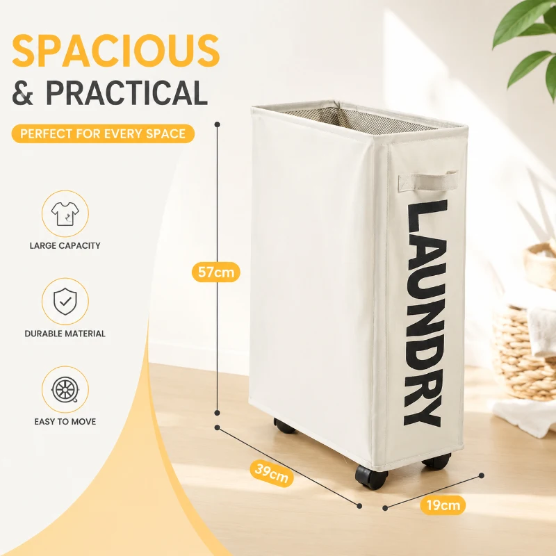 Large Foldable Waterproof Laundry Basket with Wheels, Multifunctional Storage Bin for Bathroom, Dorm & Laundry Room view 2