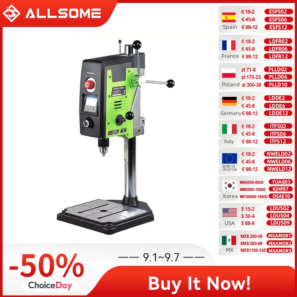 ALLSOME Tischbohrmaschine mit 6 Geschwindigkeiten