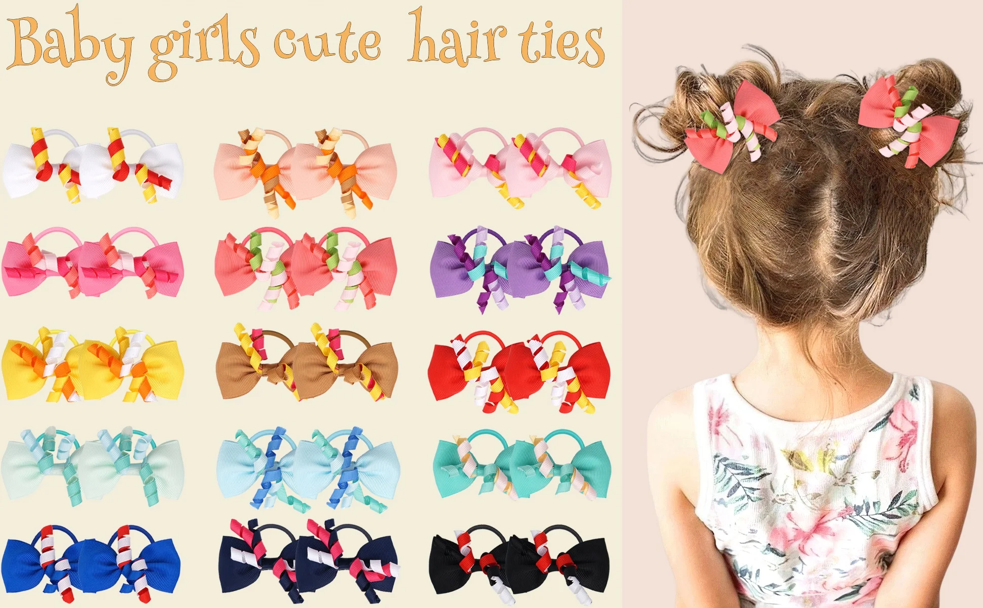 

20Pcs Grosgrain Ribbon Pigtail Hair Bows Elastic Hair Ties Hair Bands Holders Hair Accessories for Baby Girls Infants Toddler