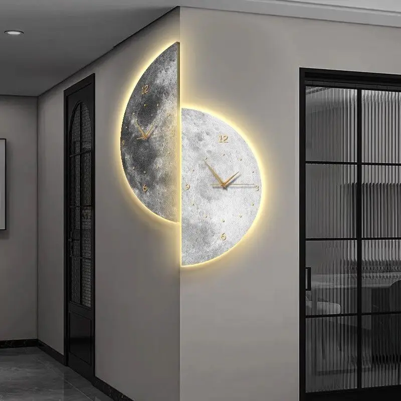 

Nordic Wall Clock Minimalist Morden Design Luxury Corner Clocks Voice Controlled Interior Wall Lamp Living Room Decorations