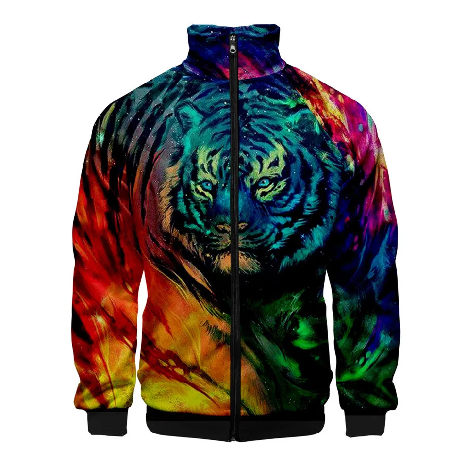 Chaqueta Hipster con estampado 3D de tigre para hombre y mujer, sudaderas con cremallera y cuello levantado, ropa de calle de animales, Tops, primavera y otoño