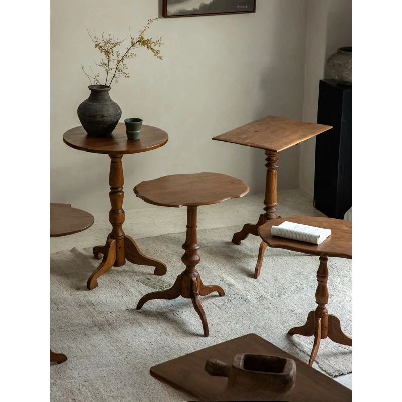 

A few medieval old goods on the side\ Nanyang retro wabi-sabi wind designer creative side corner small round table square table