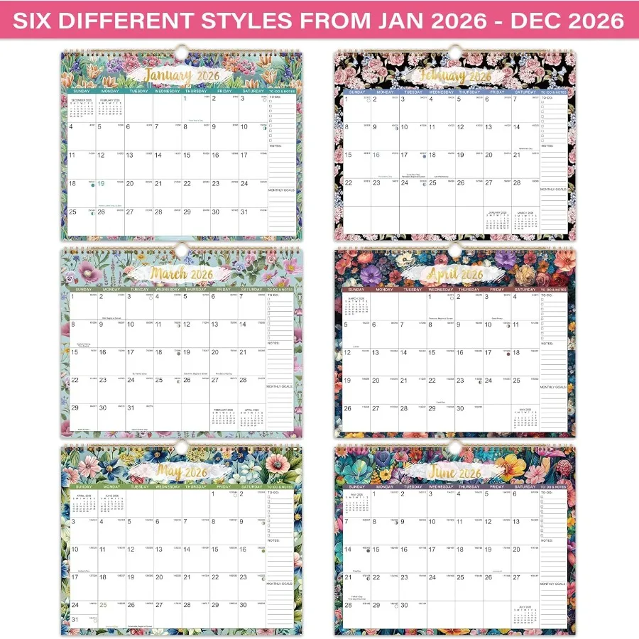 تقويم حائط 2026 تقويم 2026 يناير 2026 ديسمبر 2026 15 بوصة × 11.5 بوصة 12 تقاويم حائط شهرية مع كتلة يومية ورق سميك معلق H