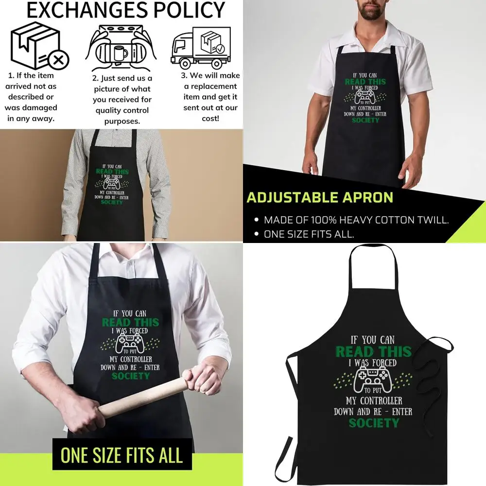 

Teen Gamer's Black Cooking Apron - 'If You Can Read This' Video Game Theme Shirt Design