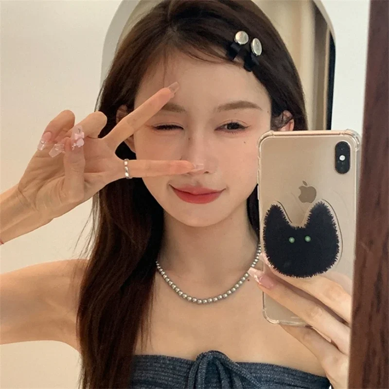 Korean Cute Scare Black Cat Griptok Bracket for IPhone 14 Korea Universal Animal Phone Holder Ring Stand Holder Grip Tok Gift