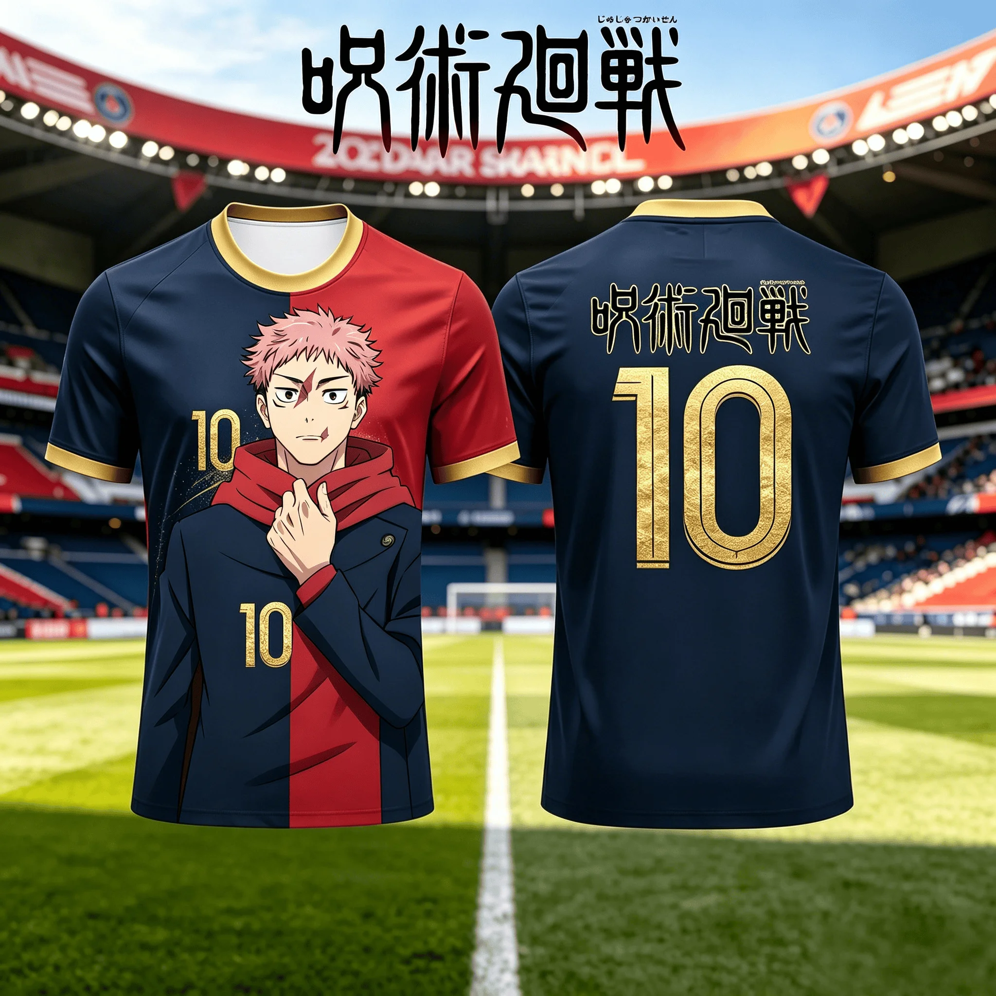 camiseta-grafica-anime-jujutsu-kaisen-yuji-itadori-estampa-em-bloco-de-cores-vermelha-e-azul-corte-oversized-unissex-moda-y2k