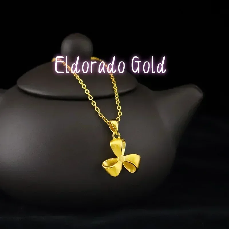 

Eldorado Gold 9999 Real Gold 24K Japan and Korea fashion women's bow collarbone necklace gold craft necklace