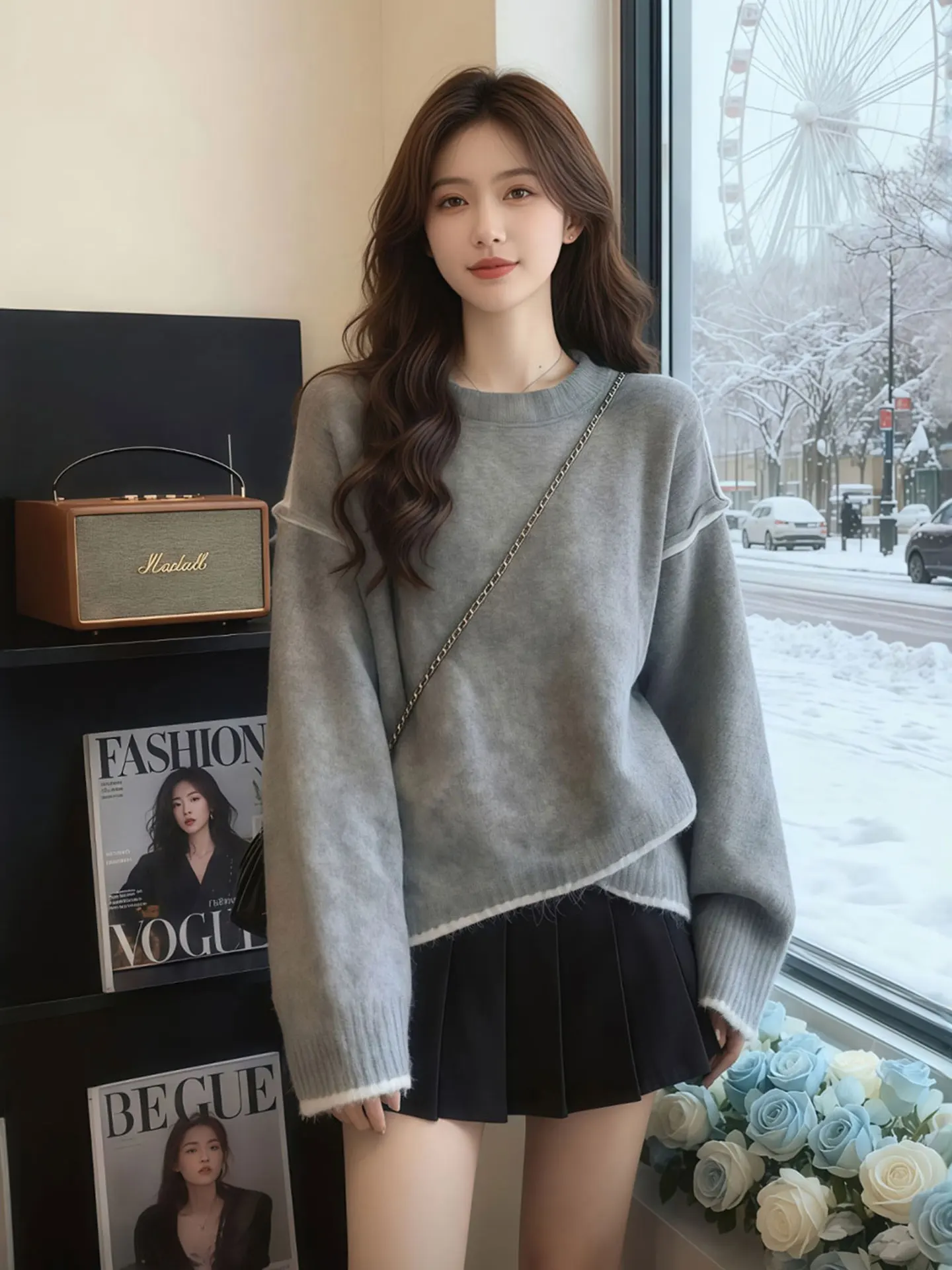 Suéter de Punto Cómodo e Informal para Mujer, Cuello Redondo, Manga Larga, Estilo Casual para el Invierno, Ajuste Hoado, Di...