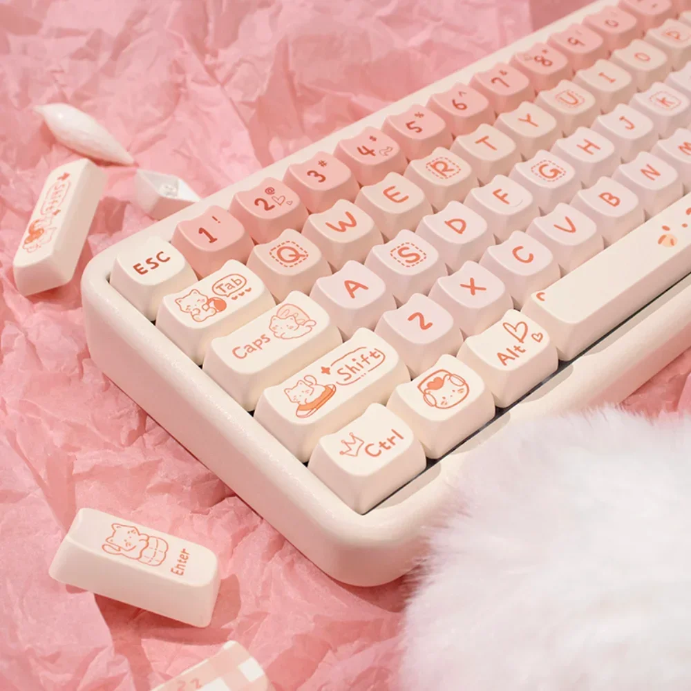 Pink Kitten MAO Key Cap Set PBT 134 Key Cute Cat Head Key Cap for 60/64/84/98/108 Mechanical Keyboard Accessories