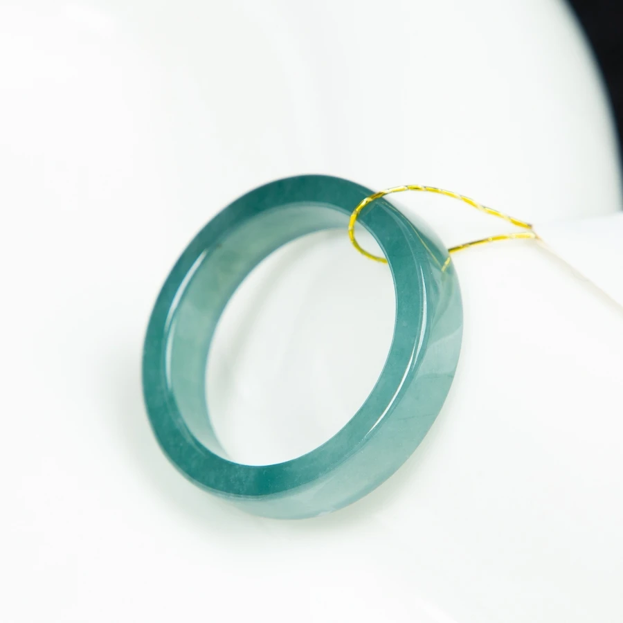 TIMESWIND Couple Natural A-type Jade Blue Simple Men and Women Square Ring with Certificate