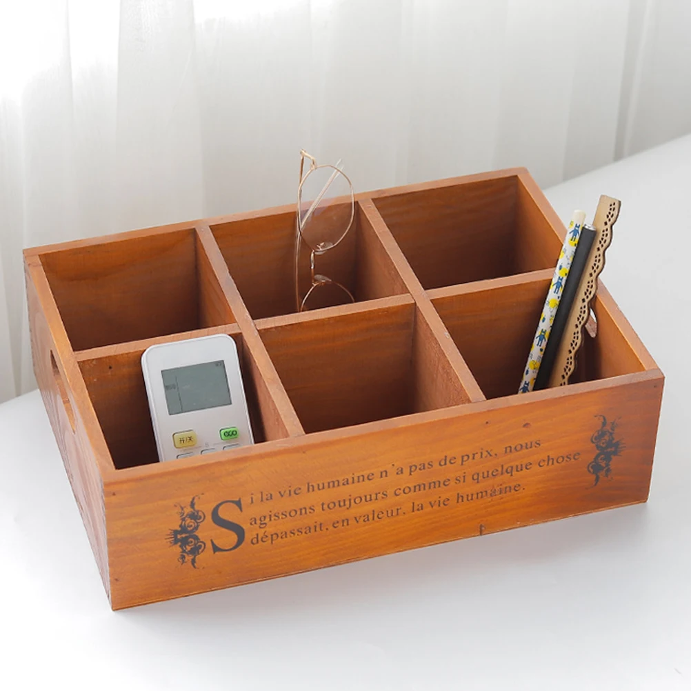 

Vintage Box Large Wooden ganizer for Remote Control Sundries Desktop Home Use Storage Box Home Use Multi Grid