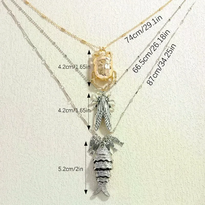 3 قطع نمط عصري مختلط وطبقات، تصميم جديد مبالغ فيه ريترو شل السمك علة قلادة المرأة قلادة مجموعة هدية حفلة يومية #5