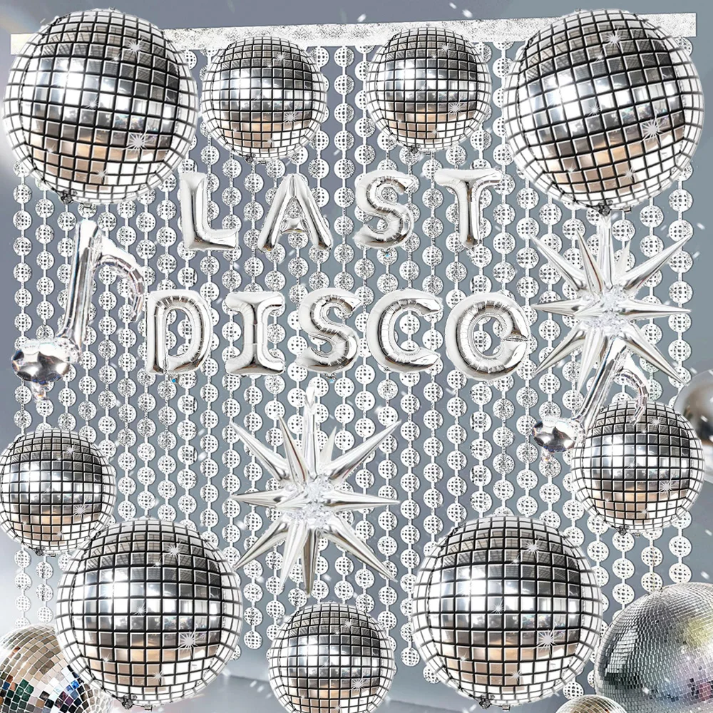 

80s 90s Disco Ball Silvery Mirror Foil Curtain Last Disco 4D Balloon Bachelorette Party Birthday Photo Booth Wedding Decor