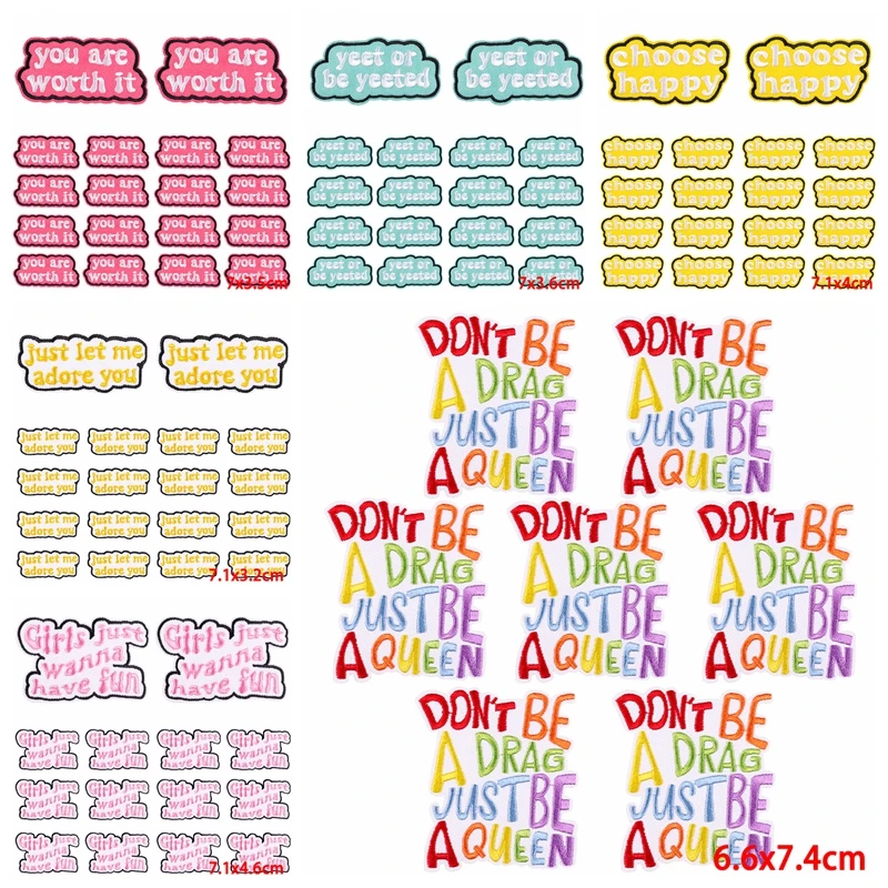 10 teile/los großhandel Wort Patch Eisen Auf Patches Für Kleidung Thermoadhesive Patches Auf Kleidung DIY Nähen Stickerei Patch Abzeichen