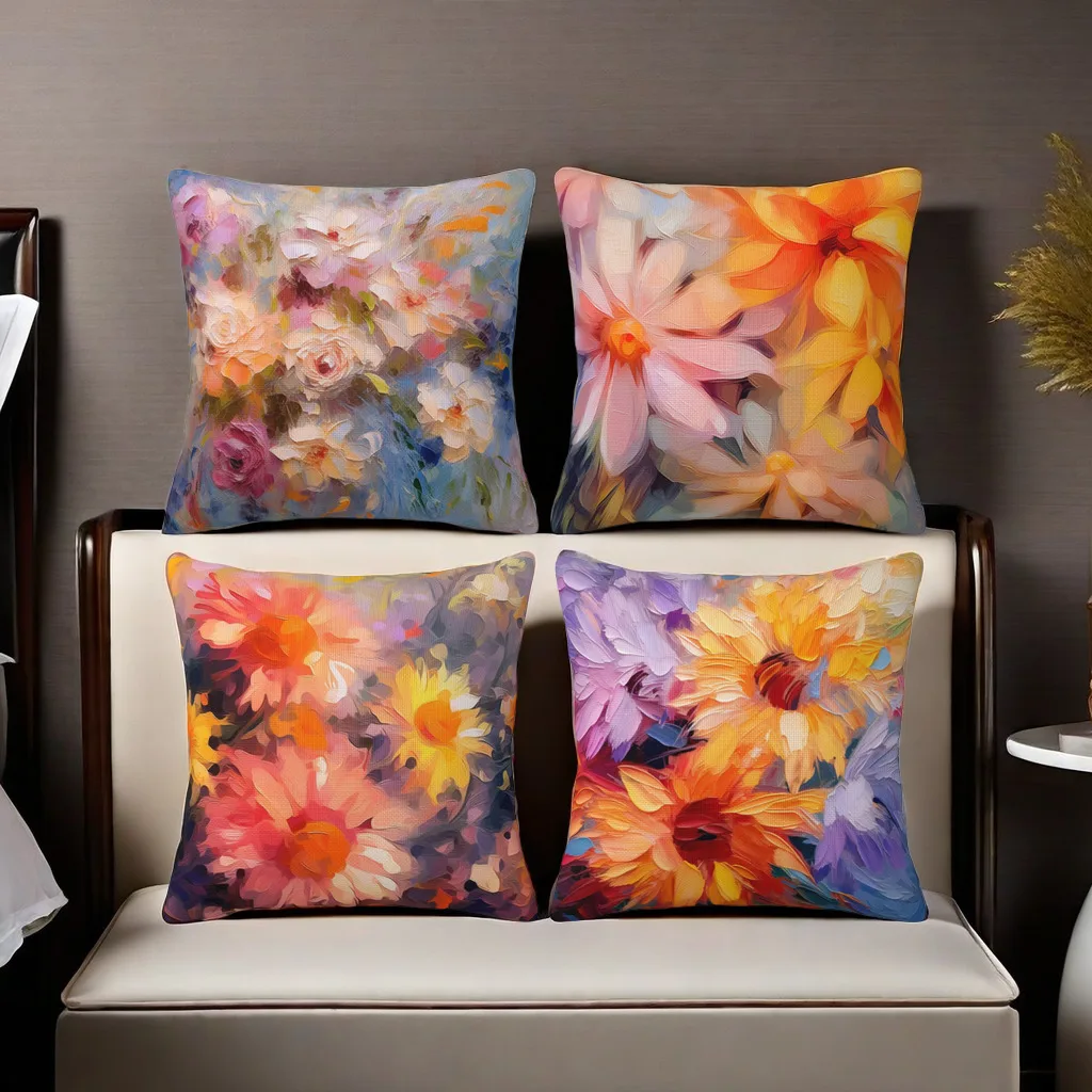 

Art Style Pillow Cover Linen Pillow Case Special Pillowcase For Sofa Home Decoration Cushion Cover 45*45CM 4 Pcs