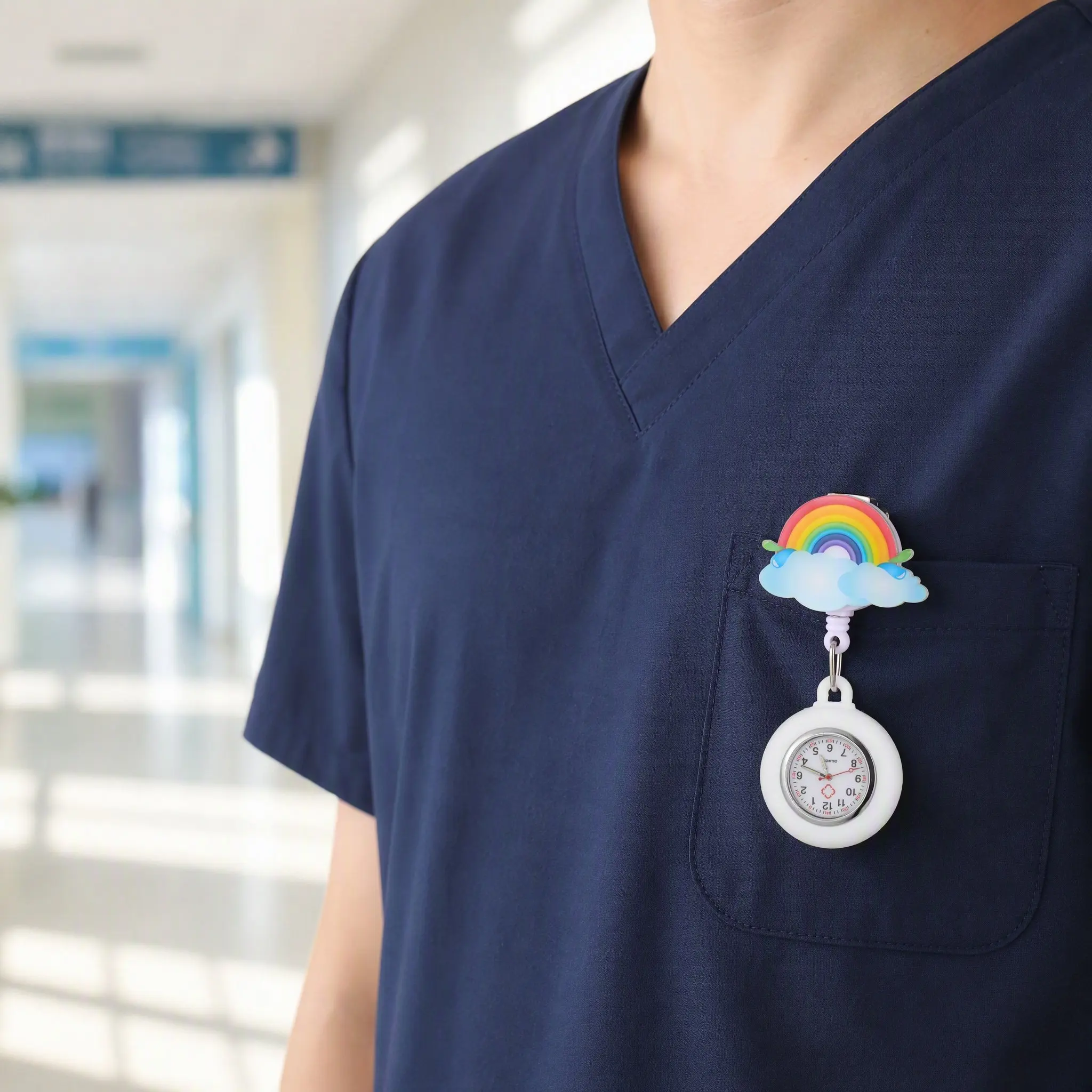 Silicone Portable Rainbow Lapel Watch Retractable Pocket Watch Waterproof Cover Nurse Badge Quartz Women Gift