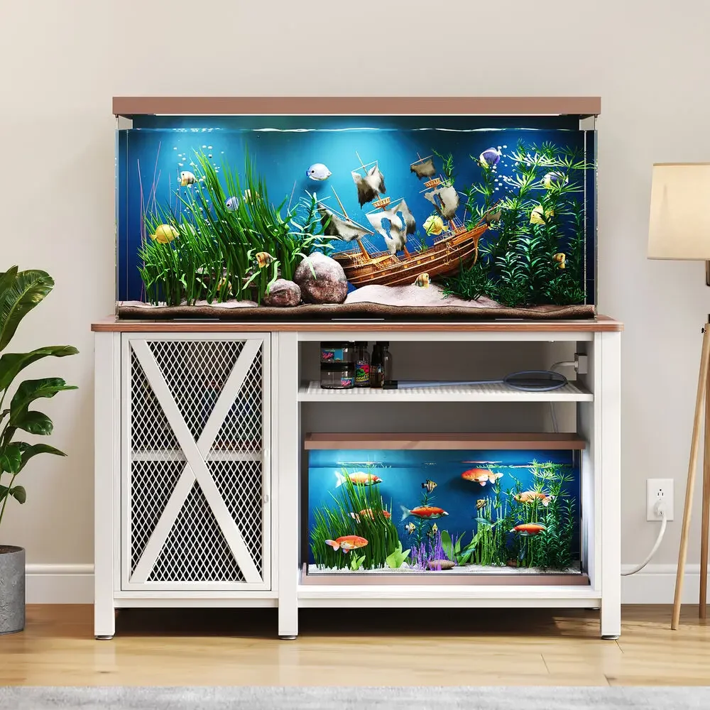 Metal Aquarium Stand Storage Cabinet for 40-75 Gallon Fish Tank w/Power Outlets