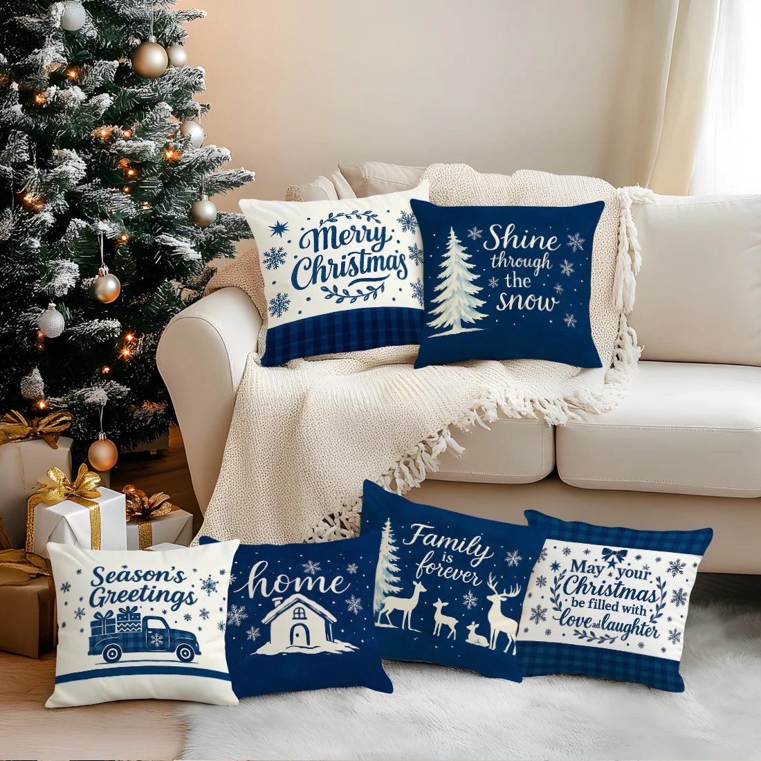 4/6 PCS Set Christmas Tree Elk Pillowcase Printed Polyester Throw Pillowcover Decorative Sofa Cushion Pillowslip Home Decor
