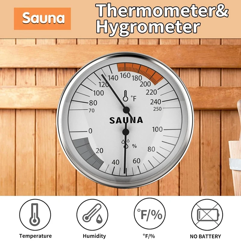 Sauna Thermometer 2-In-1 Fahrenheit Thermometer Hygrometer For Sauna Room, Indoor Humidity Temperature Monitor