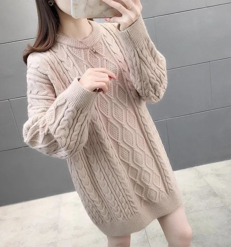 루즈핏 여성 니트 스웨터 2023 겨울 라운드 넥 오버헤드 스타일 단색 레이지 패션 태슬 디자인 출퇴근 트렌드