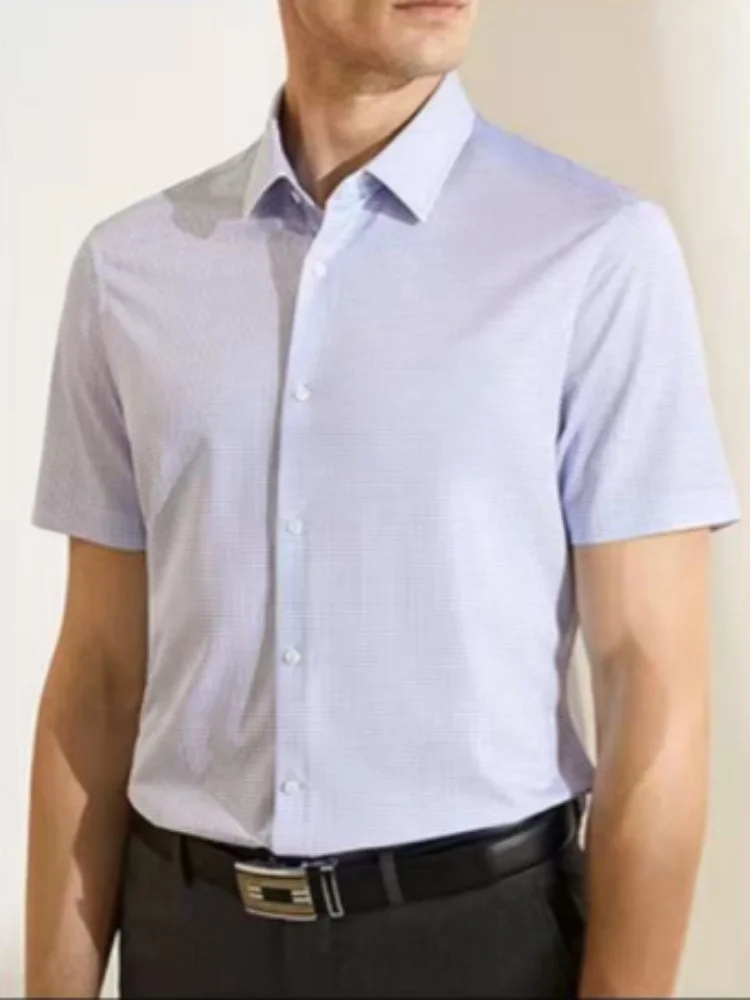 

Elegant Men's Short Sleeve Shirt Luxury Silk Business Casual Spring Summer New Style Large Yang Chuang Shi Brand Breathable