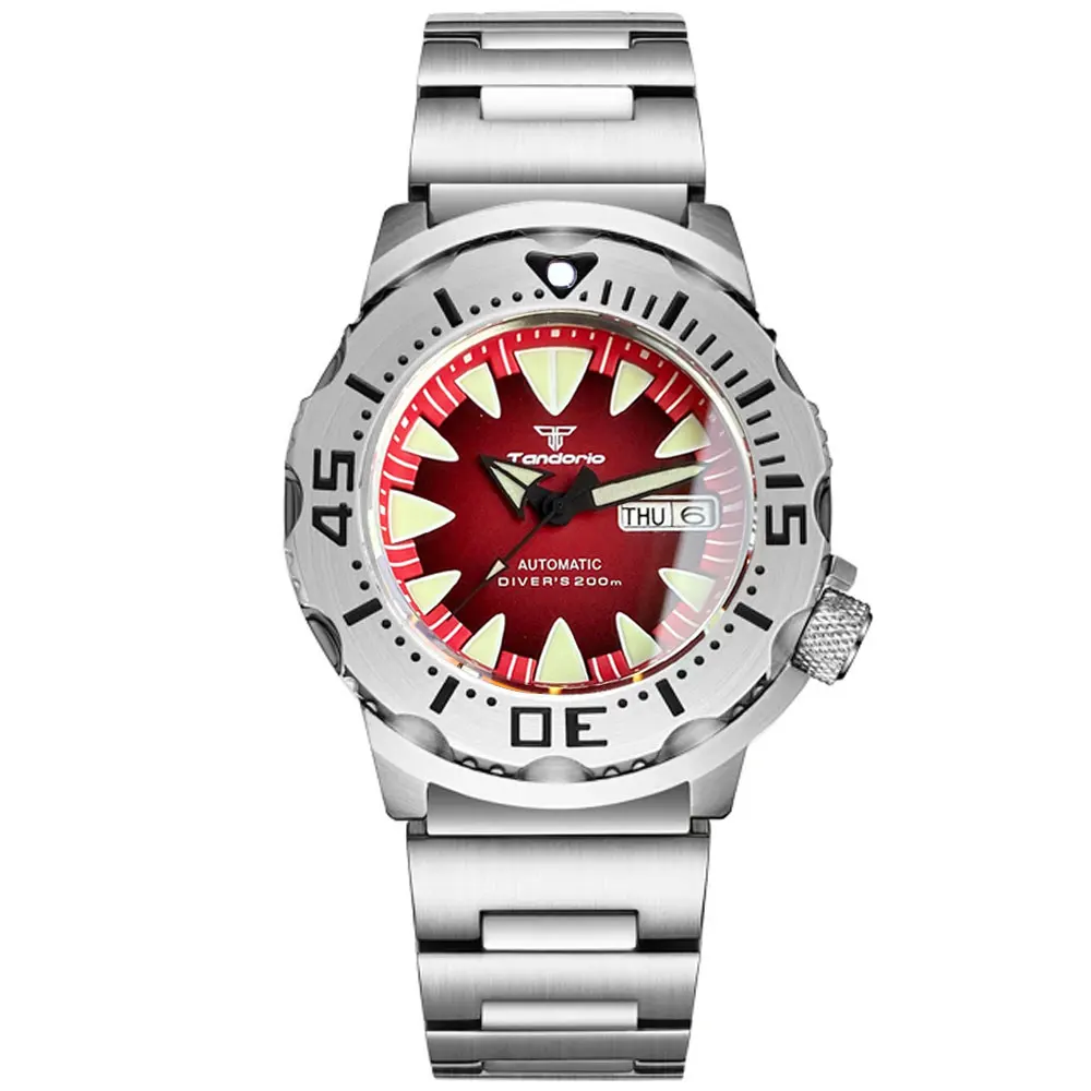 Tandorio Bule Dial Monster Horloge 200M Waterdicht 42mm NH35 Automatisch Horloge Heren 120 Klik Bezel Saffierglas Rubberen Band