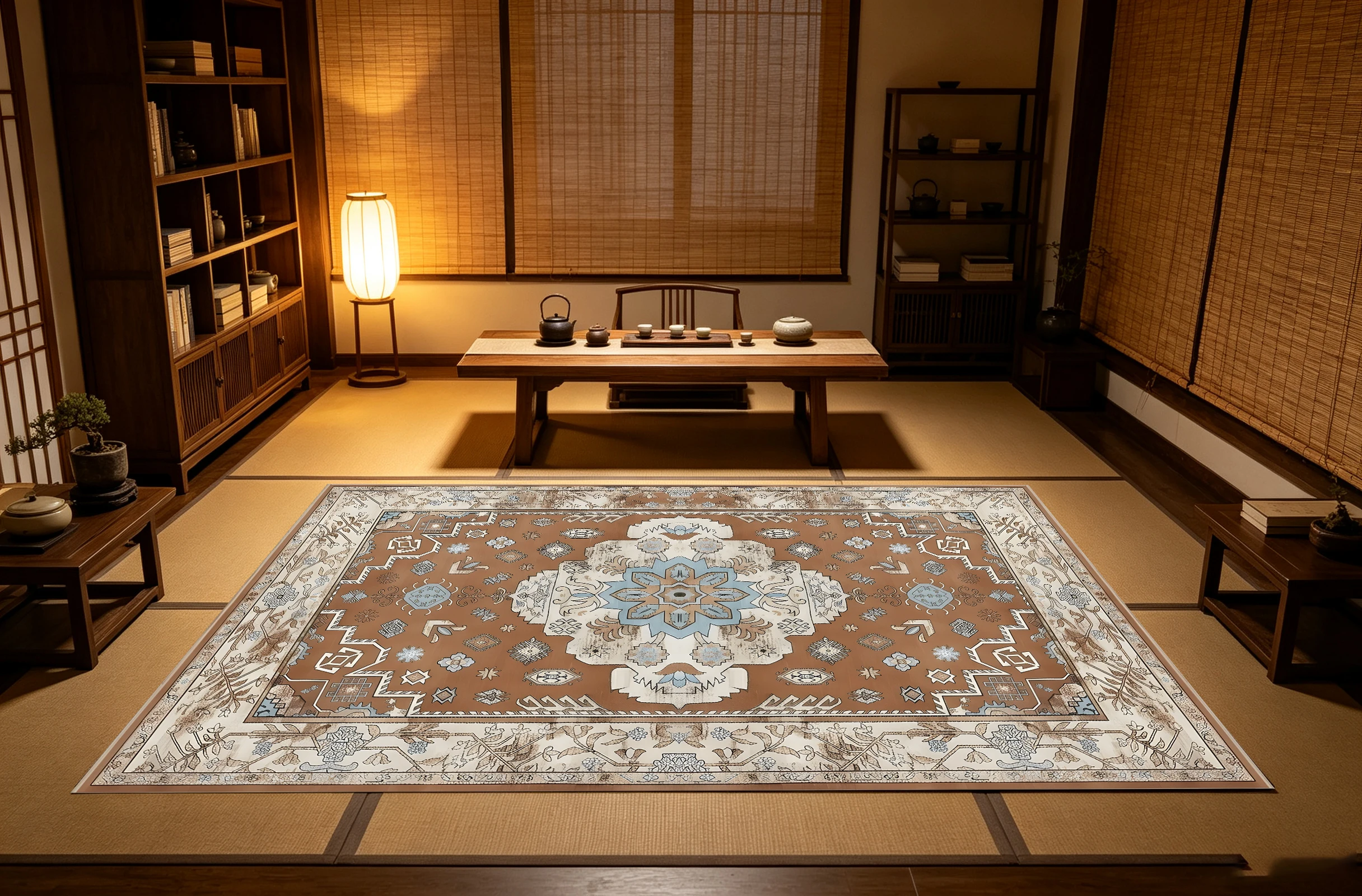 Brown‑Base Vintage Palace‑Style Area Rug, Gorgeous Central Floral Pattern, for Autumn Winter Home Refresh, Decor for Living Room and Study