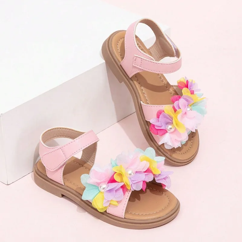 Sweet Fashionable Sandals Girl2026summer Travel New Korean Version Flower Girls Flat Shoe Selling Comfortable Slip Sandals Girls