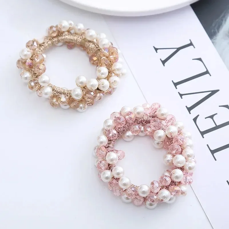 Pearl Rhinester Hair Rope Round Ball Head Ring Wrinkled Intestine Ring Women Ponytail Rubber Band Fashion Scrunchies