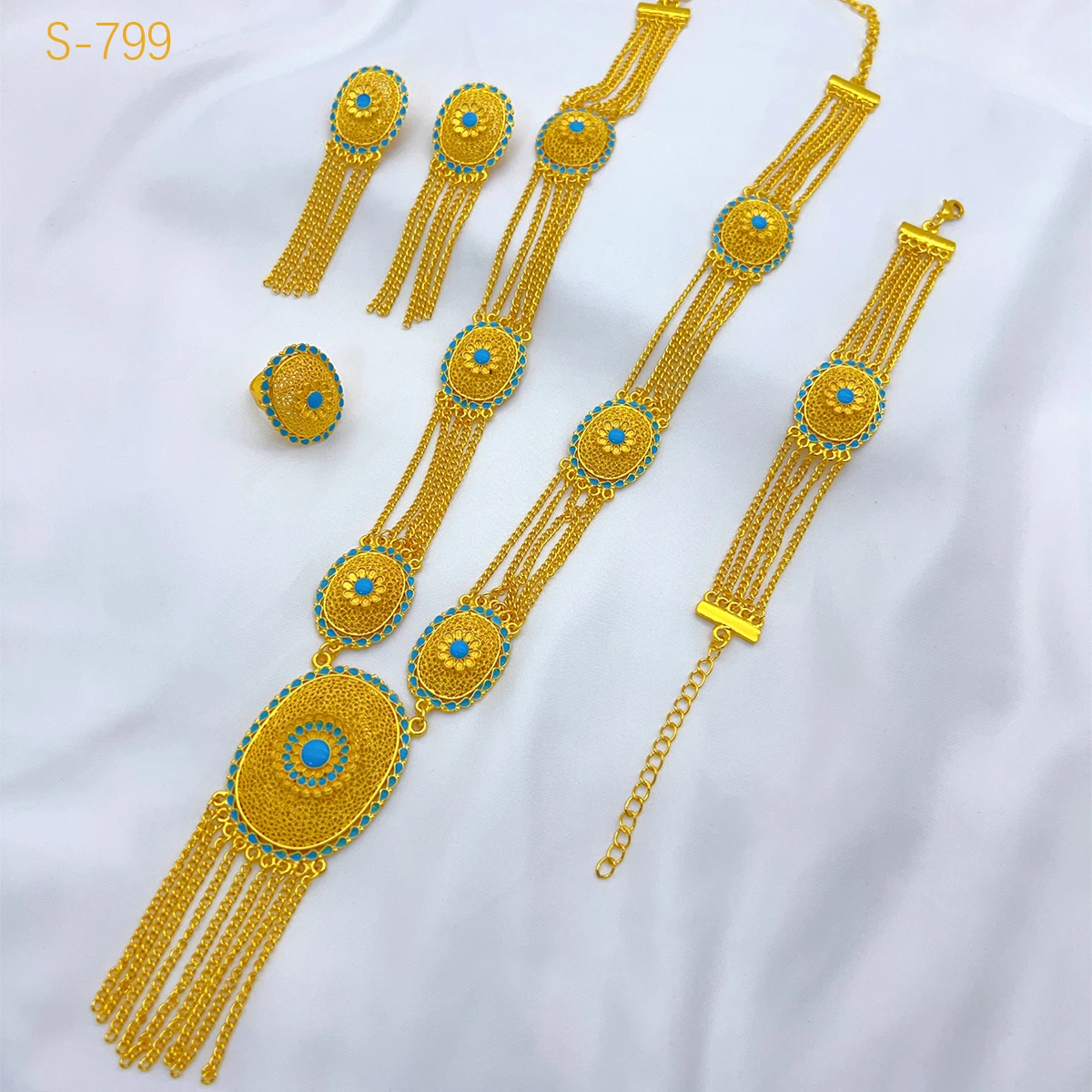 New Arabic Dubai Jewelry Set for Women Earrings Ethiopian African Long Chain Gold Color Tassel Necklace Wedding Bridal Gift