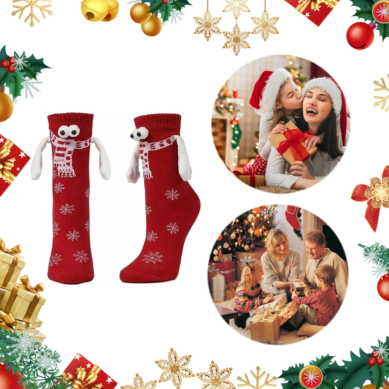 

1 Pair Hand in Hand Christmas Socks Magnetic Holding Hands Stockings Funny Couple Cotton Midtube Socks for Men Women Xmas Gifts