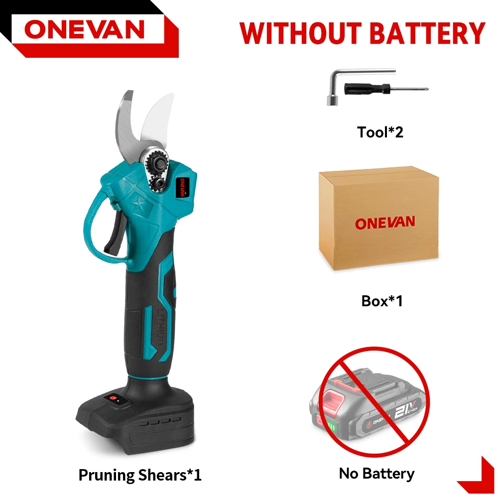 ONEVAN 30MM Borstelloze Elektrische Snoeischaar Fruitboom Bonsai Draadloze Elektrische Schaar Tuingereedschap Voor Makita 18V Accu