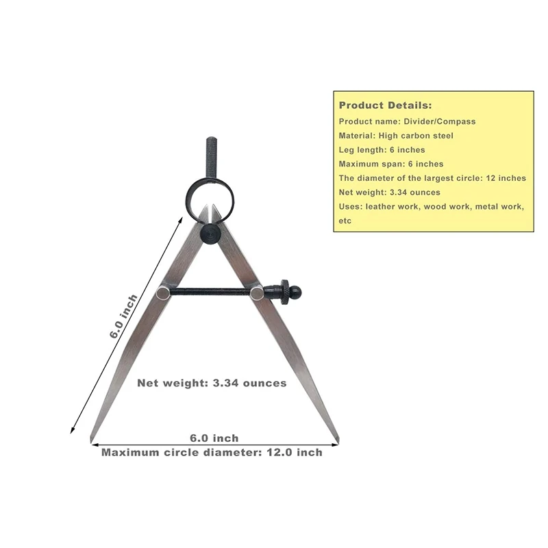 6 Inch Adjustable Lockable Steel Divider Wing Leather Compass