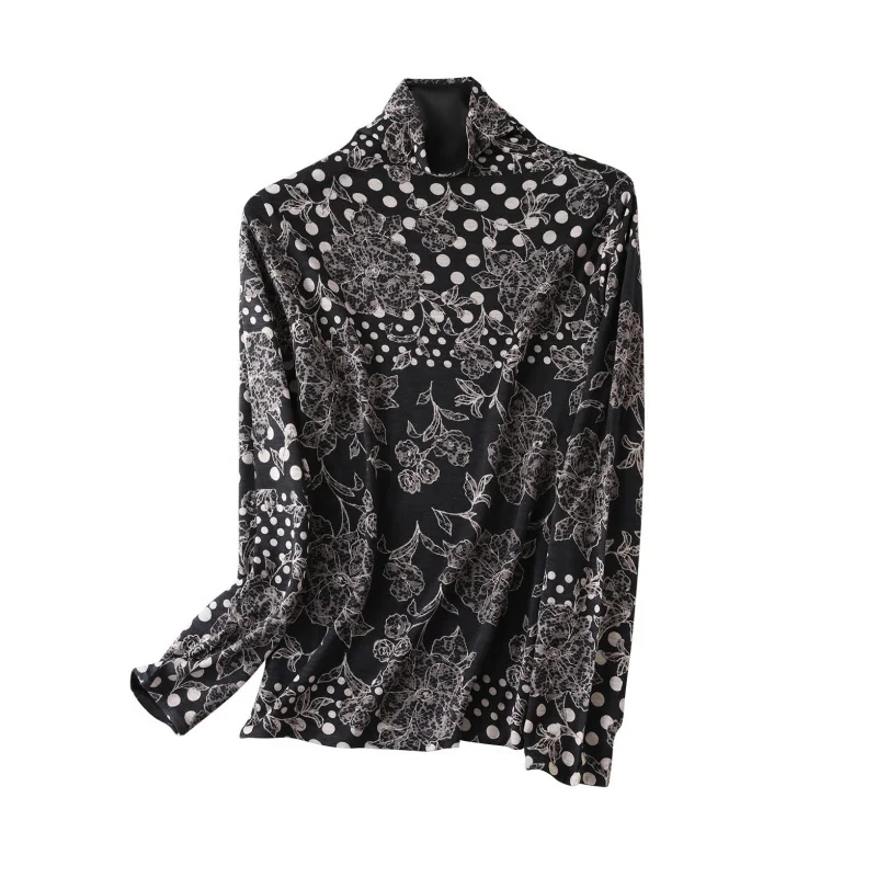 

Двухслойная шерстяная водолазка с принтом, осенне-зимняя женская теплая футболка, мягкая базовая рубашка из 100% шерсти