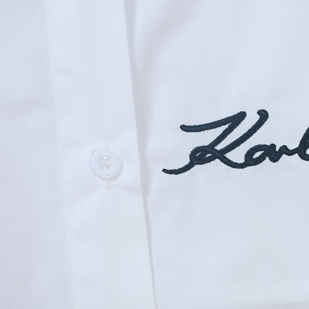 Herfst Winter ort Sve Dames irt Geborduurde Letter Lange Sve Wit Turn-down Kraag Katoen Ademend Comfortabel